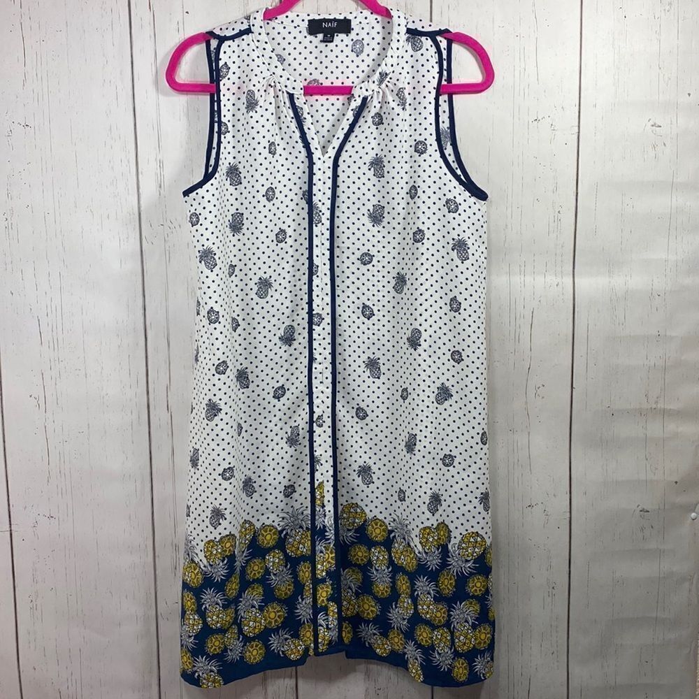 Naif Pineapple Print Tunic Dress Coastal Preppy Resortcore Vacation Beachy M